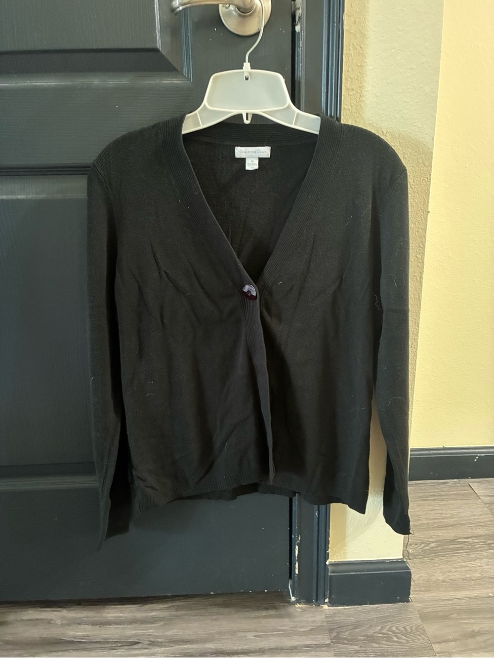 Charter Club Black V-Neck Single-Button Cardigan